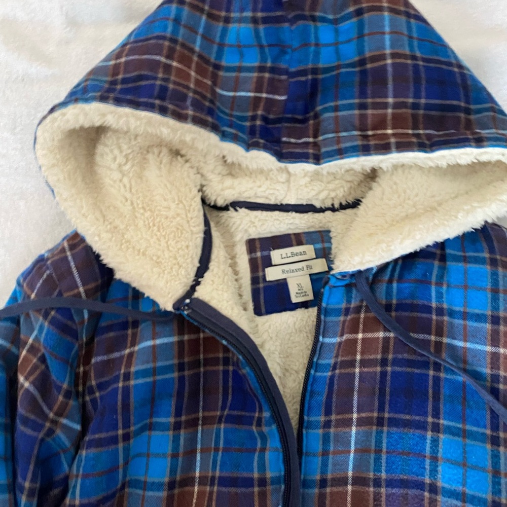 L.L. Bean Blue and Brown fleece lined Plaid Jacket size XL - Picture 2 of 8